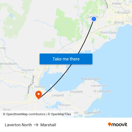 Laverton North to Marshall map