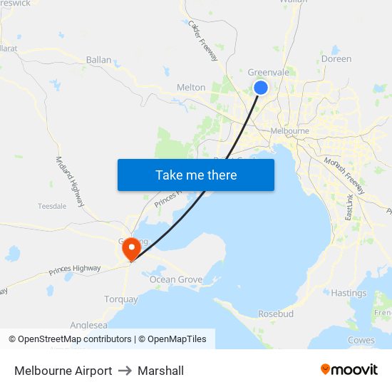 Melbourne Airport to Marshall map