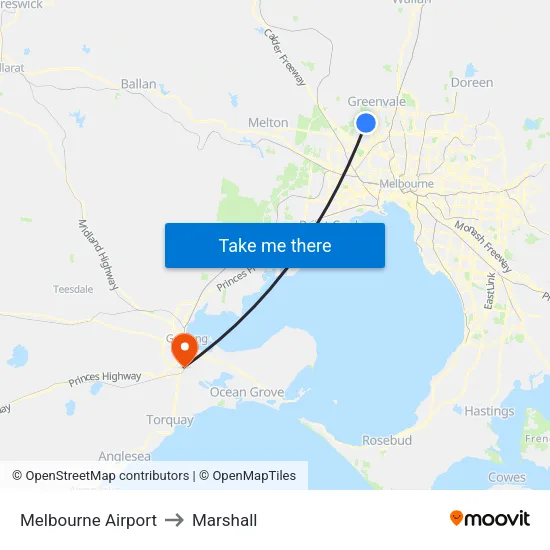 Melbourne Airport to Marshall map