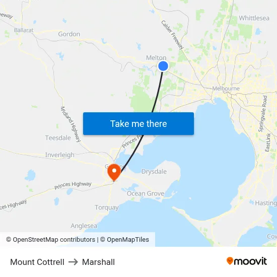 Mount Cottrell to Marshall map