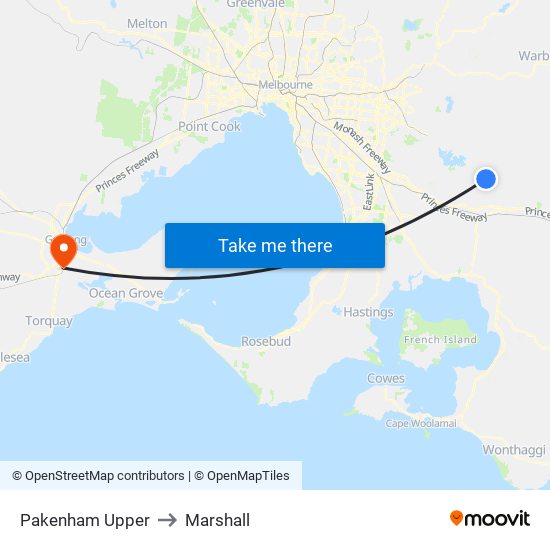 Pakenham Upper to Marshall map