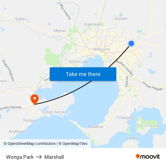 Wonga Park to Marshall map