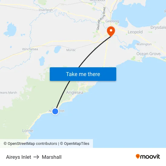 Aireys Inlet to Marshall map