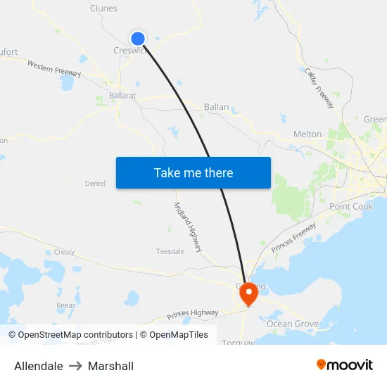 Allendale to Marshall map