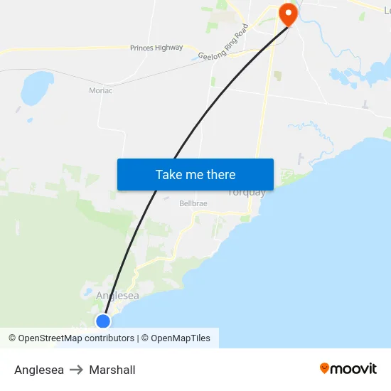 Anglesea to Marshall map