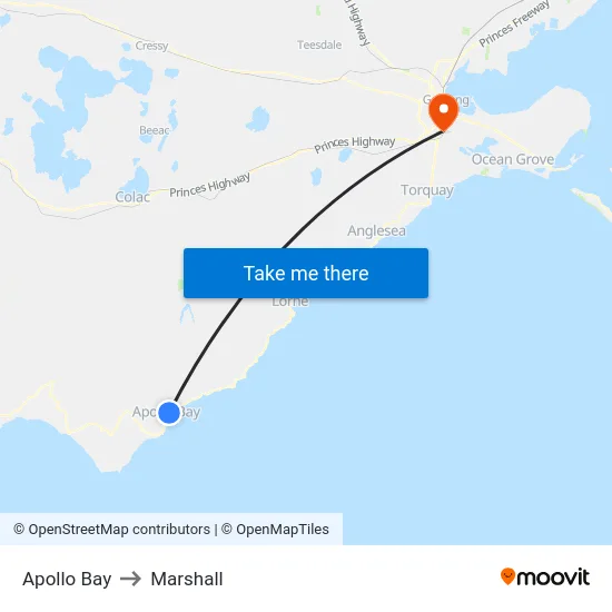 Apollo Bay to Marshall map