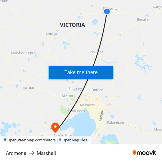 Ardmona to Marshall map