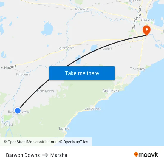 Barwon Downs to Marshall map