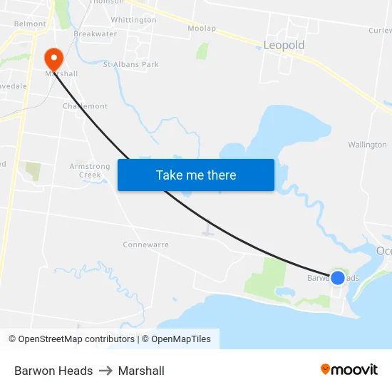 Barwon Heads to Marshall map