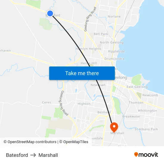 Batesford to Marshall map