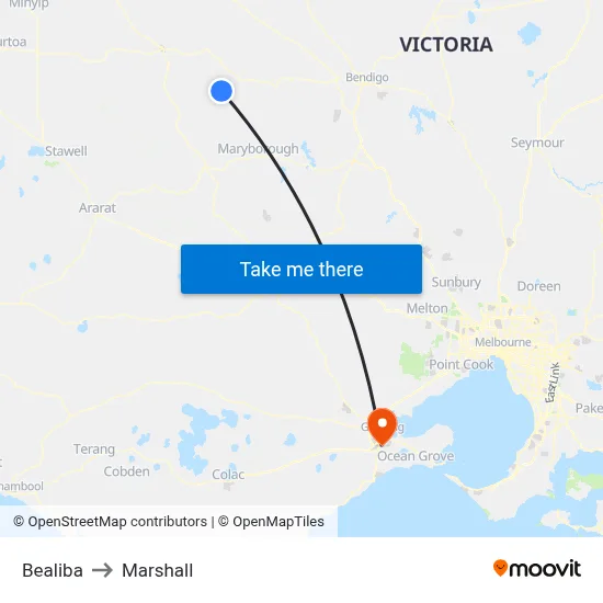 Bealiba to Marshall map