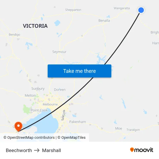 Beechworth to Marshall map