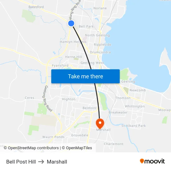 Bell Post Hill to Marshall map
