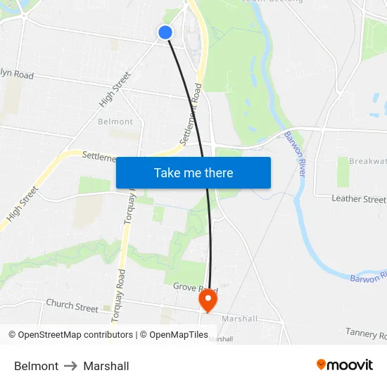 Belmont to Marshall map