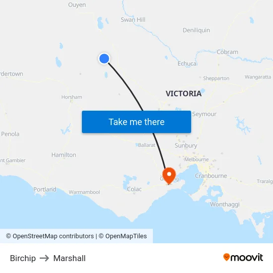 Birchip to Marshall map