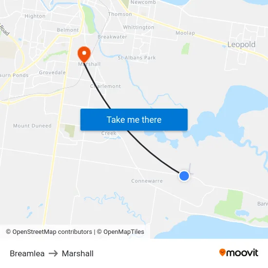 Breamlea to Marshall map