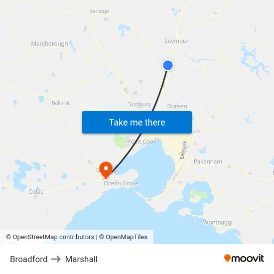 Broadford to Marshall map