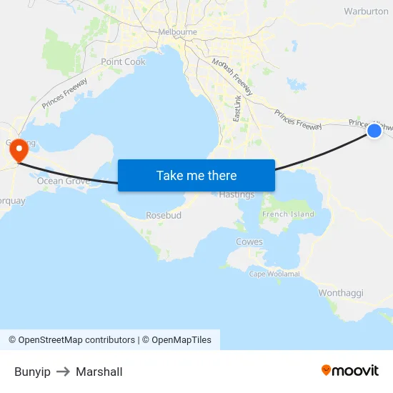 Bunyip to Marshall map
