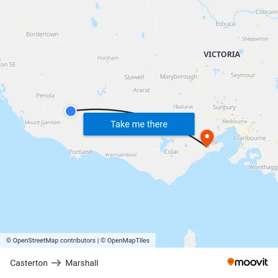 Casterton to Marshall map