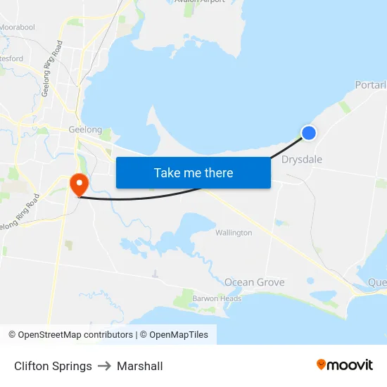 Clifton Springs to Marshall map