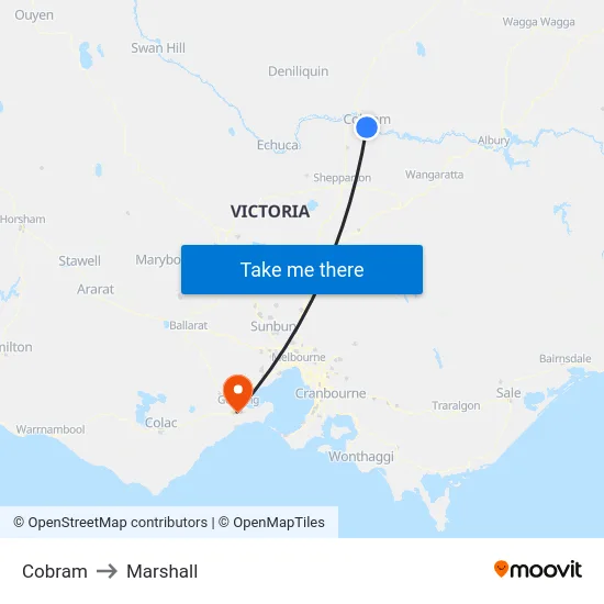 Cobram to Marshall map