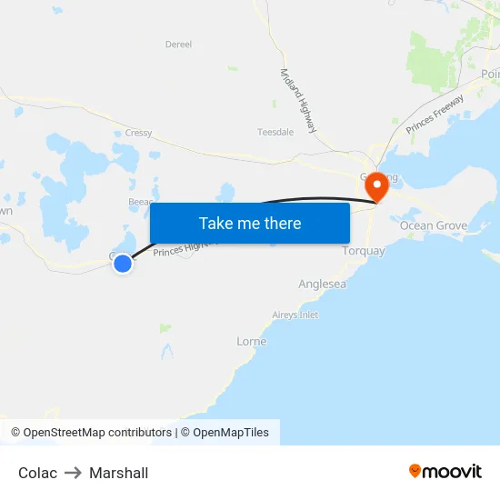 Colac to Marshall map