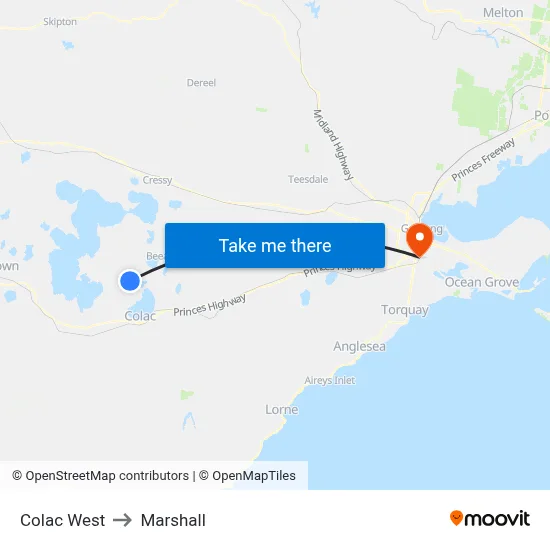 Colac West to Marshall map