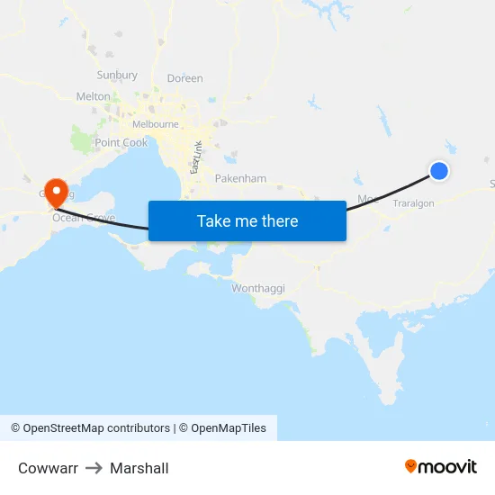 Cowwarr to Marshall map