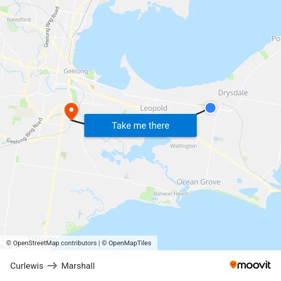 Curlewis to Marshall map
