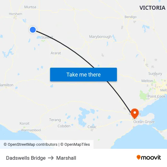 Dadswells Bridge to Marshall map