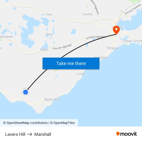 Lavers Hill to Marshall map