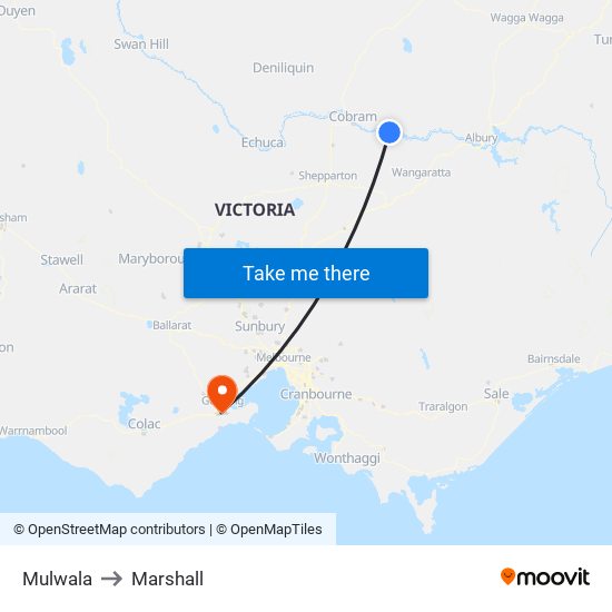 Mulwala to Marshall map