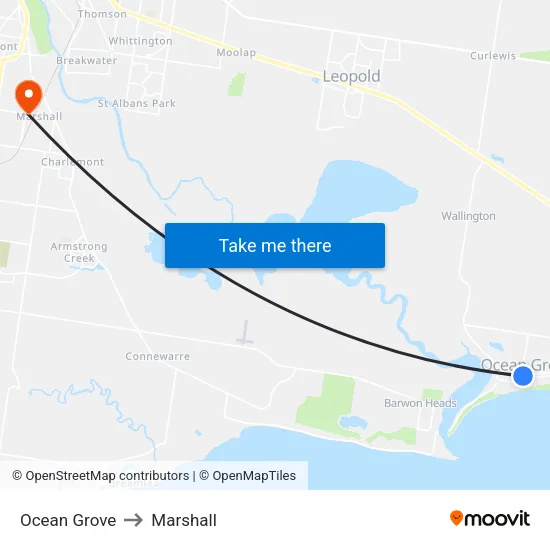 Ocean Grove to Marshall map