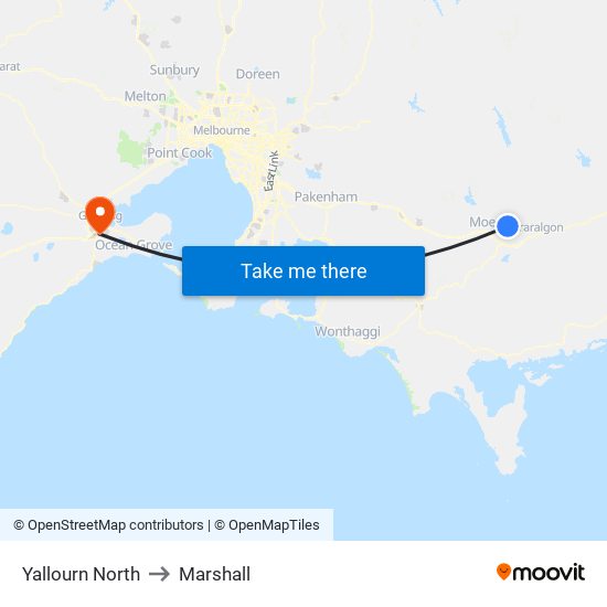 Yallourn North to Marshall map