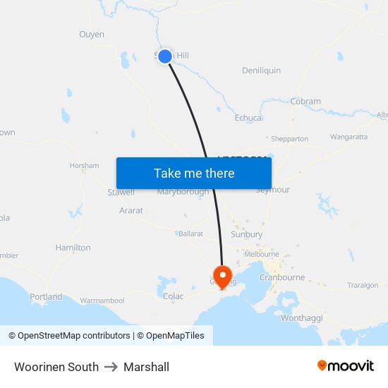 Woorinen South to Marshall map