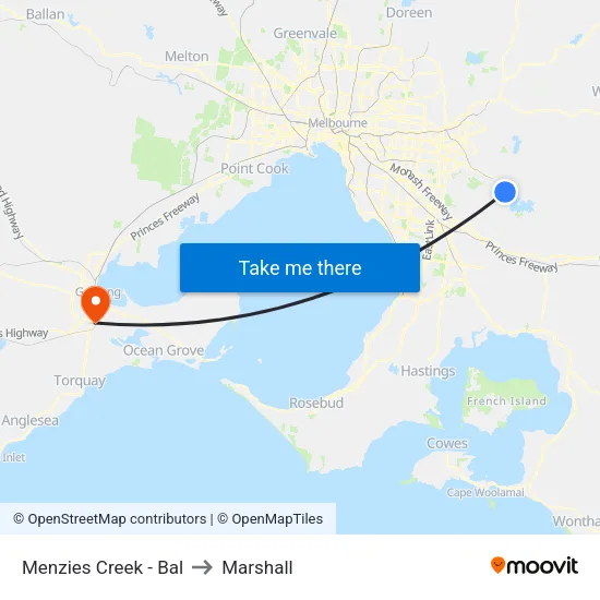 Menzies Creek - Bal to Marshall map