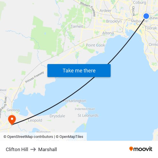 Clifton Hill to Marshall map