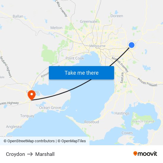 Croydon to Marshall map