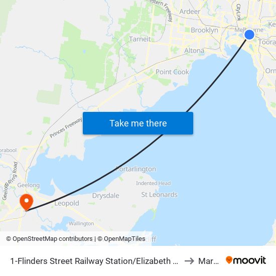 1-Flinders Street Railway Station/Elizabeth St (Melbourne City) to Marshall map