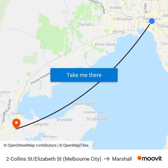 2-Collins St/Elizabeth St (Melbourne City) to Marshall map