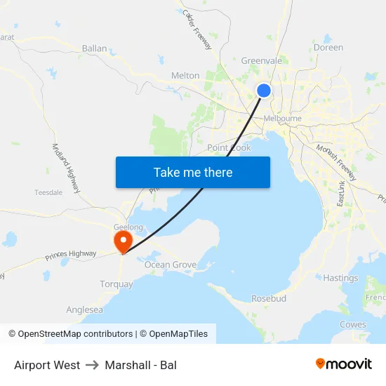 Airport West to Marshall - Bal map