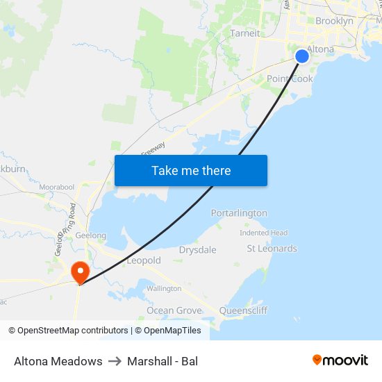 Altona Meadows to Marshall - Bal map