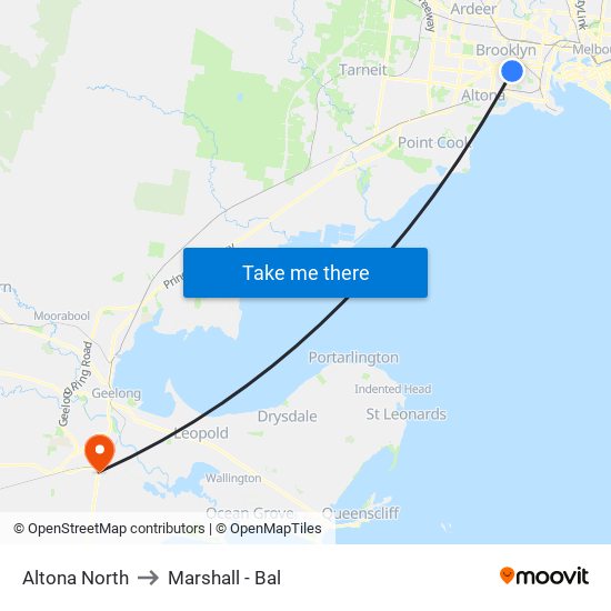 Altona North to Marshall - Bal map