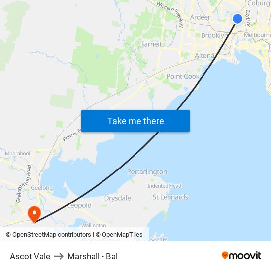 Ascot Vale to Marshall - Bal map