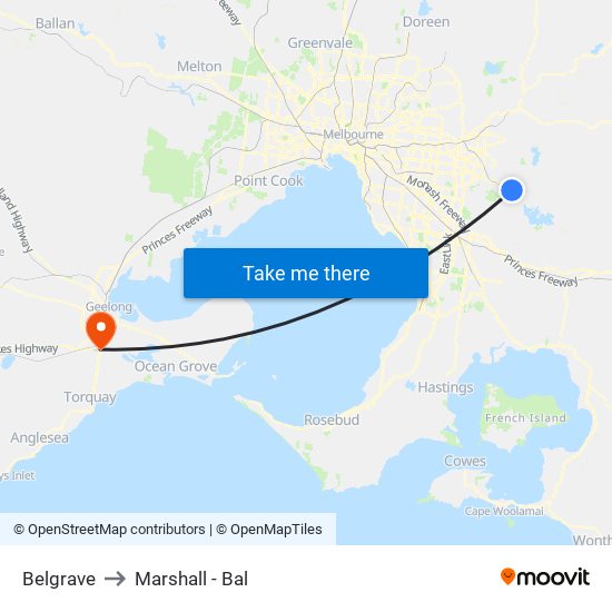 Belgrave to Marshall - Bal map