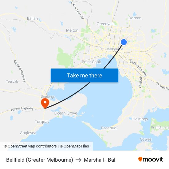 Bellfield (Greater Melbourne) to Marshall - Bal map