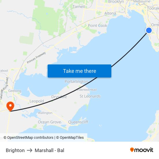 Brighton to Marshall - Bal map