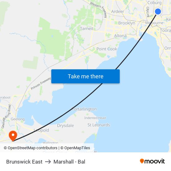 Brunswick East to Marshall - Bal map