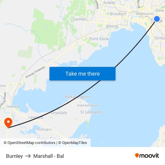 Burnley to Marshall - Bal map