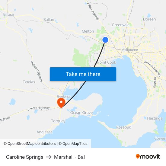 Caroline Springs to Marshall - Bal map